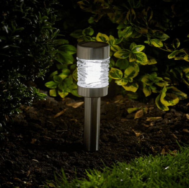 Smart Solar Powered Martini Brushed Stainless Steel Stake Light -