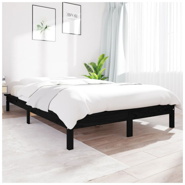 Bed Frame Black Solid Pinewood Super King 180x200cm Modern Slatted