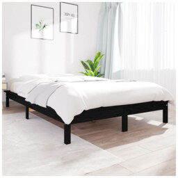 Bed Frame Black Solid Pinewood Super King 180x200cm Modern Slatted