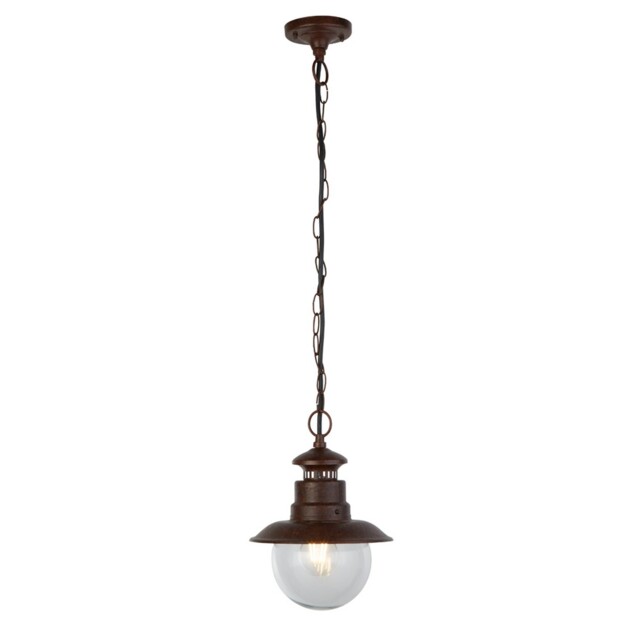 1 Light Rustic Brown Metal Outdoor Ceiling Pendant Light With Clear