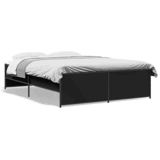 Bed Frame Black 135x190 Cm Double Engineered Wood And Metal Vidaxl
