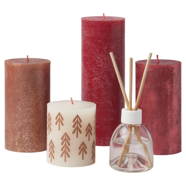 Rustic Pillar Candles - Gift Set Of 5 With Fragrance Sticks - Winter