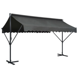 Free Standing Awning 4x3m Blue White Polyester Fabric Steel Frame