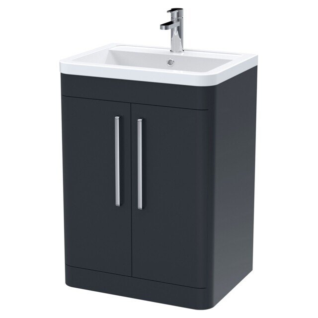 Nuie Parade Soft Black 600mm 2 Door Vanity Unit And Ceramic Basin -