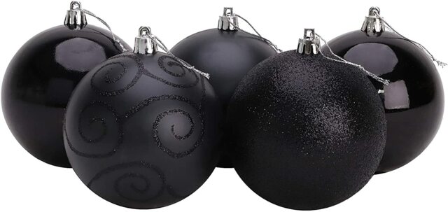 Pack Of 5 100mm Black Large Baubles - Shiny, Matte & Glitter Design -