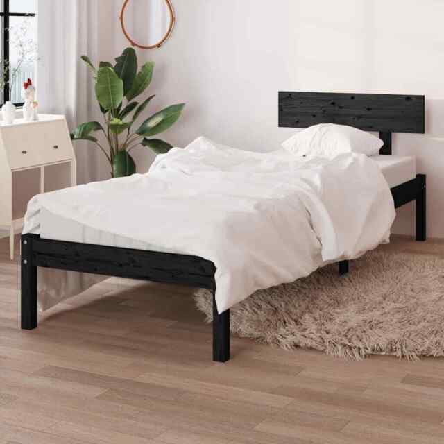 Bed Frame Black Solid Wood Pine 90x200 Cm Vidaxl