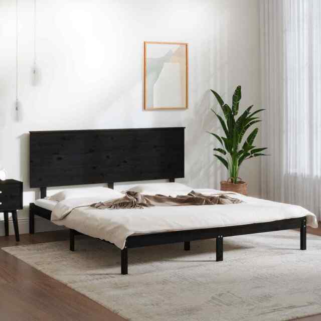 Bed Frame Black Solid Wood Pine 200x200 Cm Vidaxl