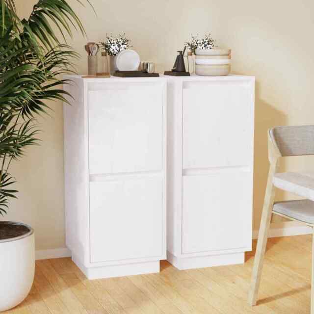Sideboards 2 Pcs White 31.5x34x75 Cm Solid Wood Pine Vidaxl