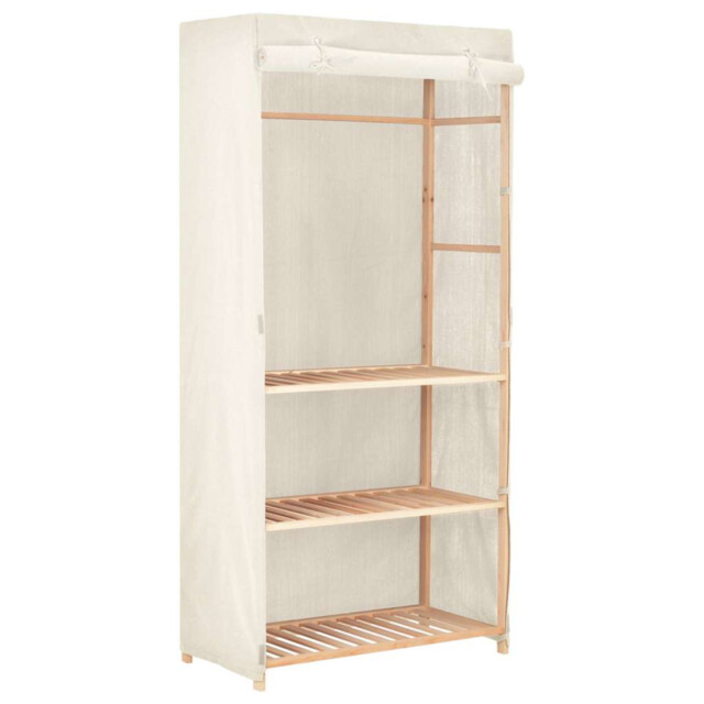 Clothes Wardrobe 3-tier White Solid Fir Wood & Fabric 79x40x170 Cm