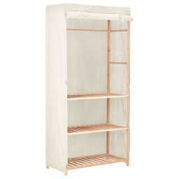 Clothes Wardrobe 3-tier White Solid Fir Wood & Fabric 79x40x170 Cm