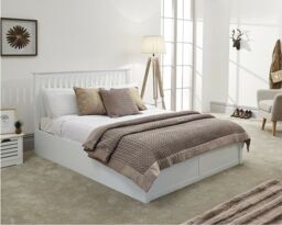 White Wood Ottoman Gas Lift Up Storage Shaker Bed Como Double 4ft 6