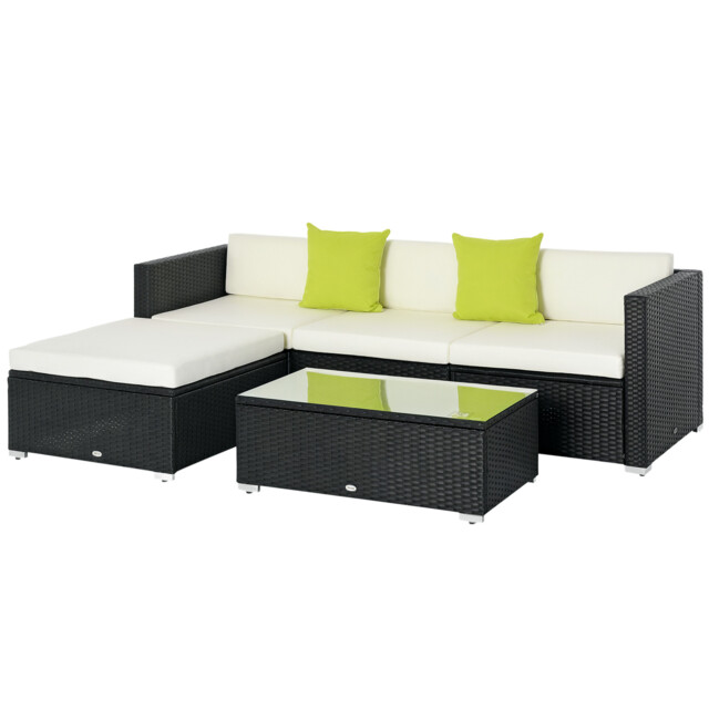Outsunny 5 Pieces Rattan Sofa Set Wicker Sectional Cushion Patio Black