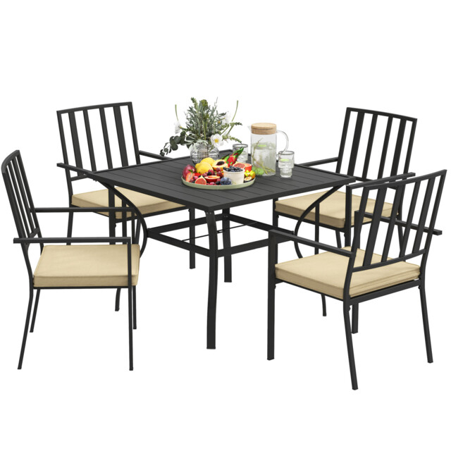 Garden Dining Set 4 Stackable Chairs Metal Top Table Garden Furniture