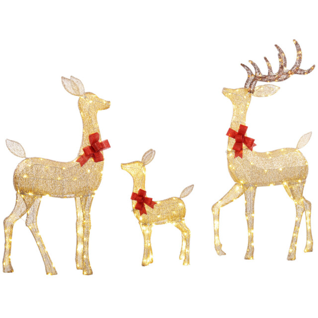 Outdoor 3-piece Light Up Christmas Deer Family Set Of 3 For Lawn Gold