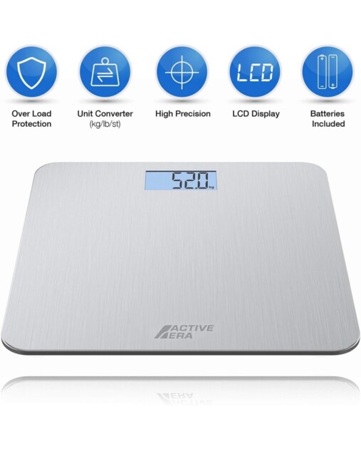 Active Era Ultra Slim Digital Bathroom Scales - Stainless Steel,