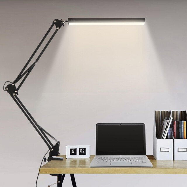 Led Desk Lamp With Clamp, Swing Arm Desk Lamp, Eye-caring Dimmable