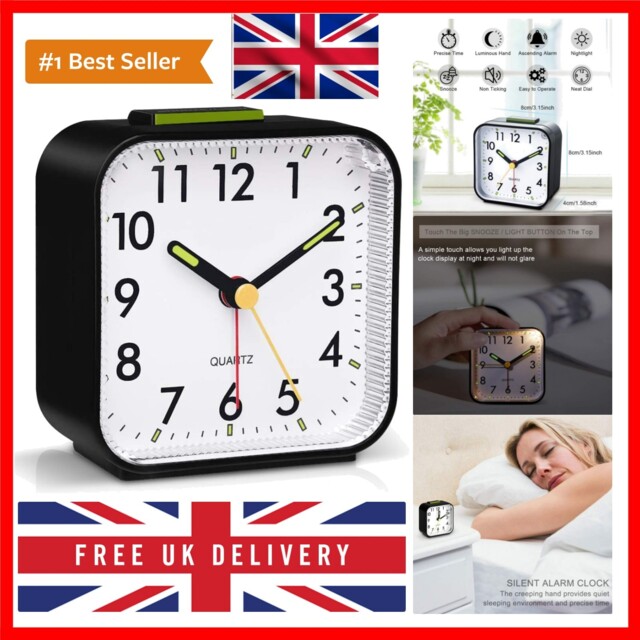 Silent Alarm Clocks Bedside Non Ticking Battery Powered Table Clocks