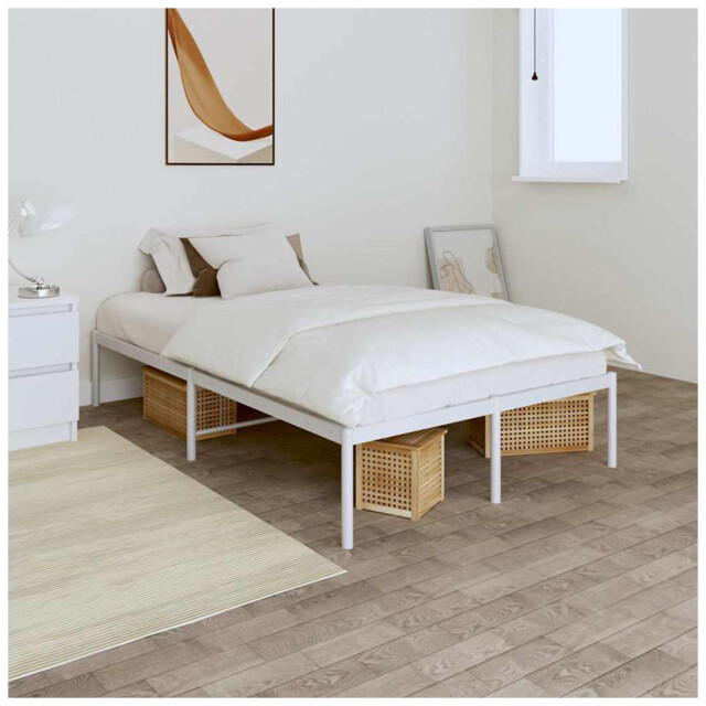 Bed Frame White Steel 120x200cm Metal Slatted Sturdy Storage Guest