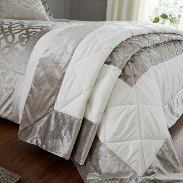 Catherine Lansfield Lattice Cut Velvet Bedspread, Natural, 220 X 230