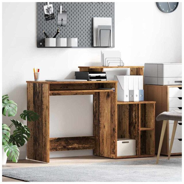 Desk 120.5x44x88.5cm Engineered Wood Old Wood Finish With Drawer & 2