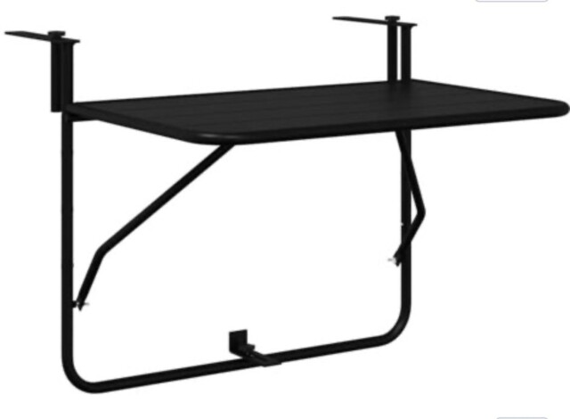Hanging Balcony Table Black Plastic & Steel 60x64x83.5cm Rattan