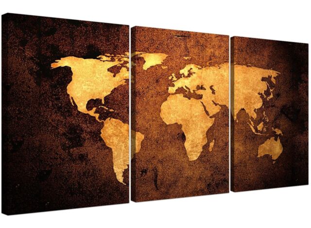 Vintage World Map Canvas Wall Art Set Of 3 For Your Bedroom