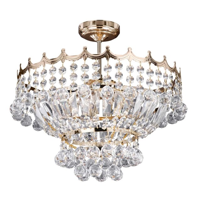 5 Light Gold Crystal Chandelier Louis Philippe Style Semi Flush