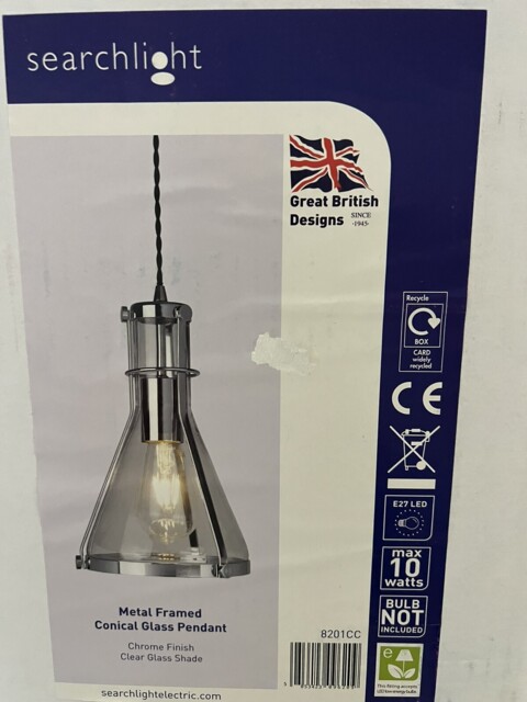 Metal & Glass Conical Pendant Single Light - Chrome & Clear Glass
