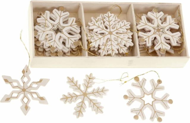 Wooden Snowflakes For Christmas Tree Decoration Pack Of 12 Cream And