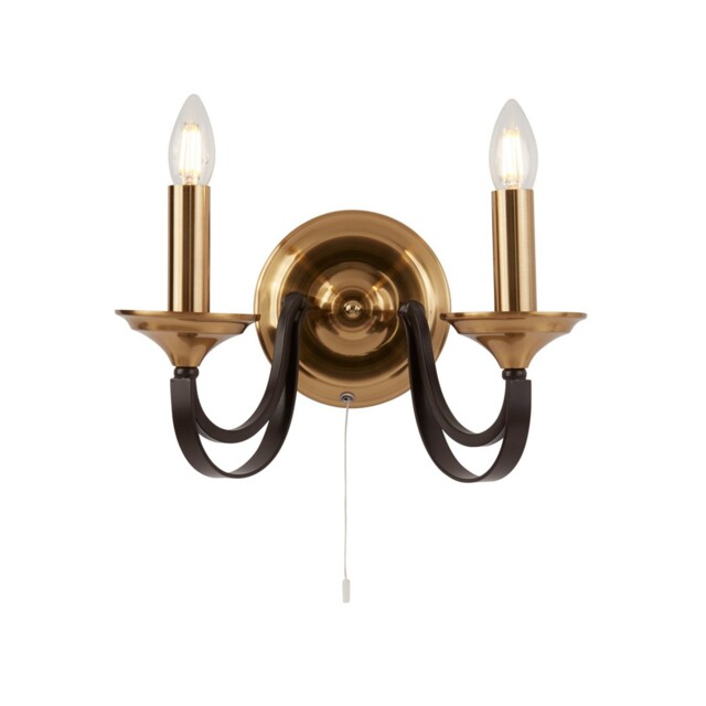 Wall Lights Dark Bronze Brown Traditional 2 Light Pull Cord E14 Lamp