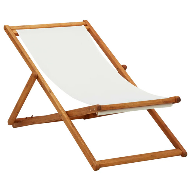 Folding Beach Chair Eucalyptus Wood And Fabric Cream White Vidaxl