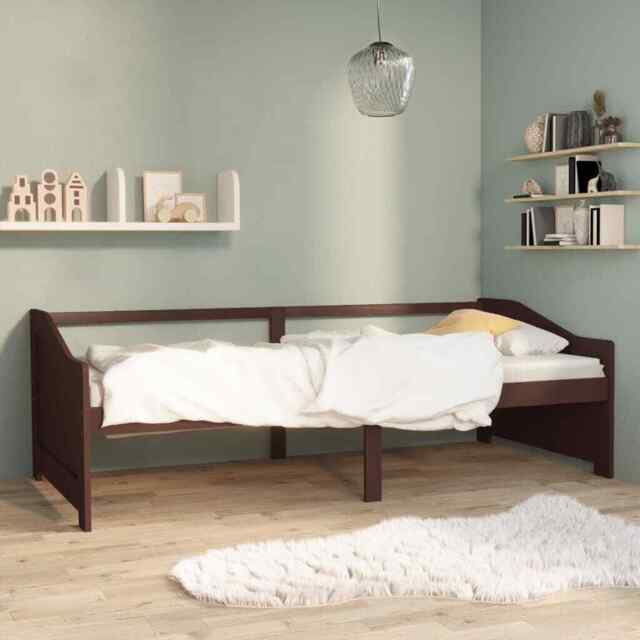 3-seater Day Bed Dark Brown Solid Pinewood 90x200 Cm Vidaxl