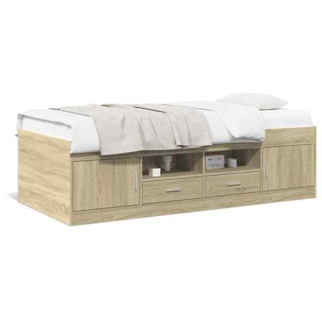 Daybed With Drawers Sonoma Oak 90x190 Cm Engineered Wood Vidaxl