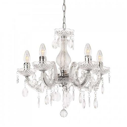 Litecraft Marie Therese Chandelier Crystal Effect Chrome Ceiling E14 5