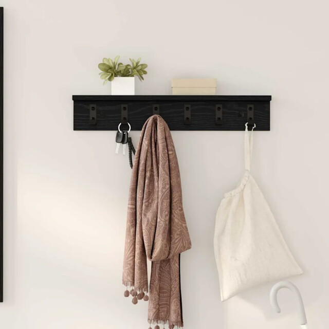 Wall-mounted Coat Rack With Shelf Black Oak 60 X 10.5 X 10.5 Cm Vidaxl