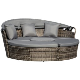 Outsunny Rattan Garden Daybed Sun Lounger Sofa Set W/ Canopy, Dark