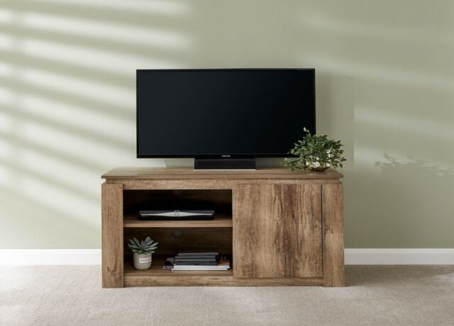 Tv Unit Stand Media Entertainment Cabinet Compact Oak 3d Effect Veneer