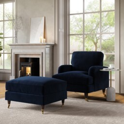 Navy Velvet Armchair And Footstool - Payton Bun/pay019/85932