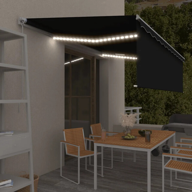 Manual Retractable Awning With Blind & Led 5x3m Anthracite Vidaxl