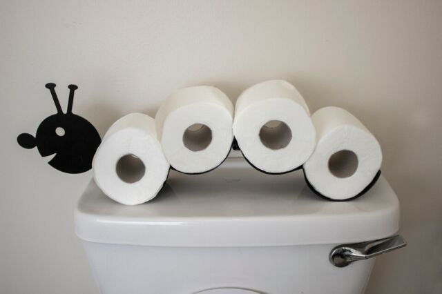 Toilet Roll Holder Bathroom Caterpillar Black Metal Bug Storage Unit