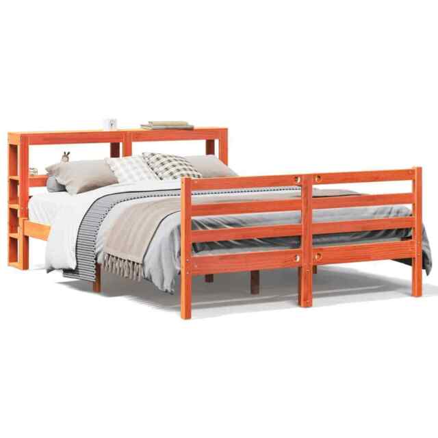 Bed Frame With Headboard Wax Brown 120x190 Cm Small Double Solid Wood