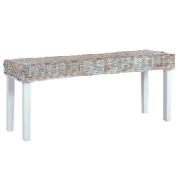 Bench 110 Cm White Natural Kubu Rattan And Solid Mahogany Wood Vidaxl