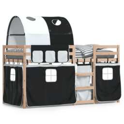 Bunk Bed With Curtains White & Black 90x190 Cm Solid Wood Pine Vidaxl