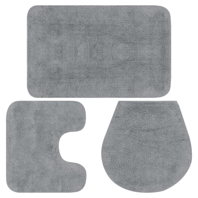 Bathroom Mat Set 3pc Grey 100% Cotton Bath 50x78cm Pedestal 50x50cm