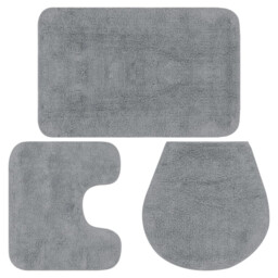 Bathroom Mat Set 3pc Grey 100% Cotton Bath 50x78cm Pedestal 50x50cm