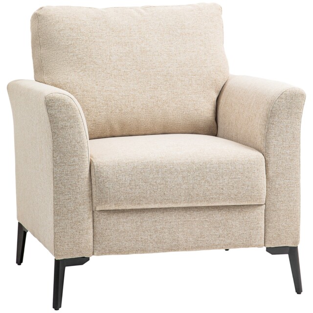 Homcom Linen Fabric Modern Accent Chair With Metal Legs, Wood Frame,