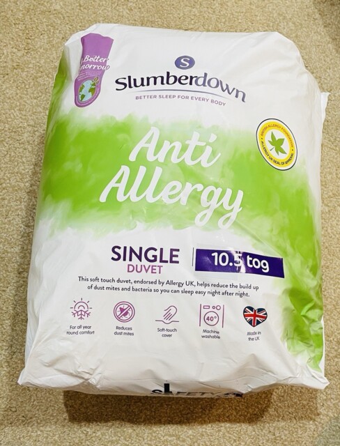 Slumberdown 1560amz77 Anti Allergy 10.5 Tog Duvet,single Bed - White
