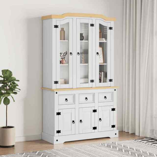 Highboard Corona White 112x43x196 Cm Solid Wood Mexican Pine Vidaxl