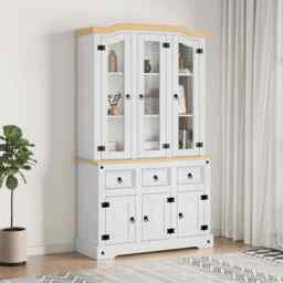 Highboard Corona White 112x43x196 Cm Solid Wood Mexican Pine Vidaxl
