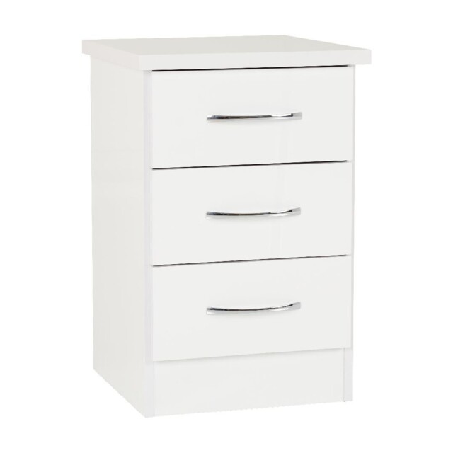Nevada White Gloss 3 Drawer Bedside Table Cabinet Chest Nightstand